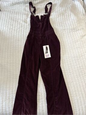 Vanilla Star Corduroy Zip-Front Overalls — Burgundy